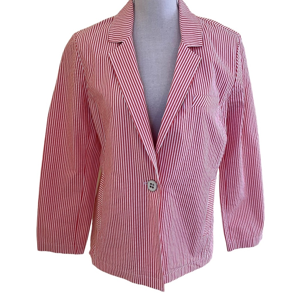 Elliot Lauren White/Orange Pinstripe One Button Blazer 12